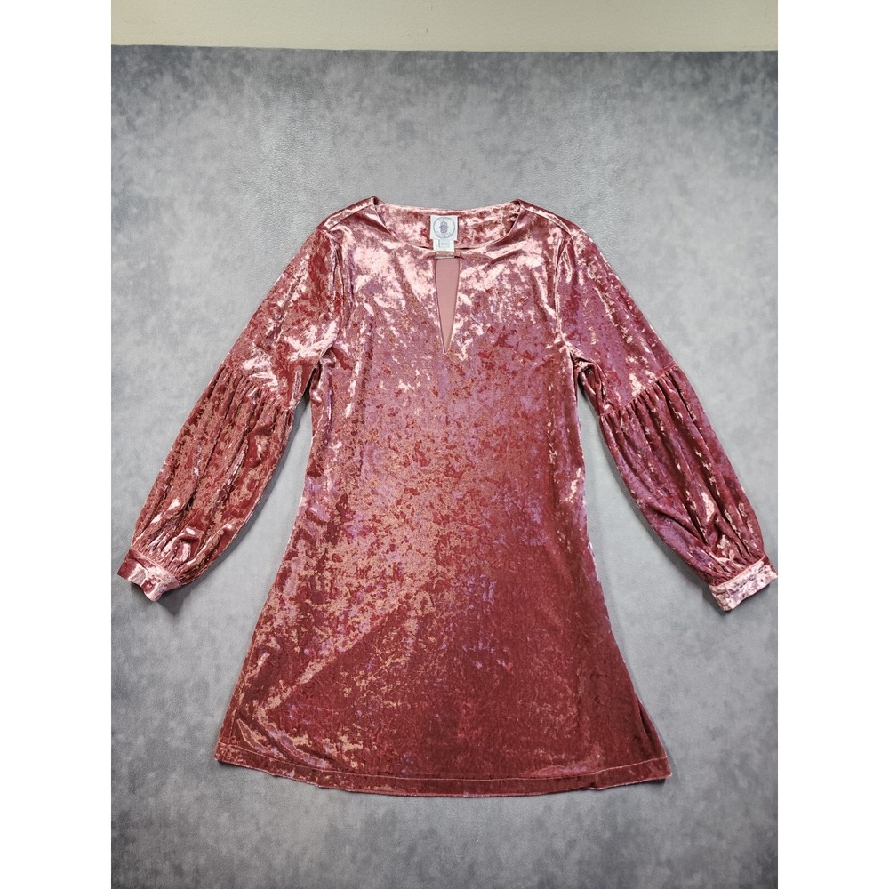 Muche Et Muchette Dress Women S/M Pink Mauve Crush Velvet keyhole Puff Sleeve